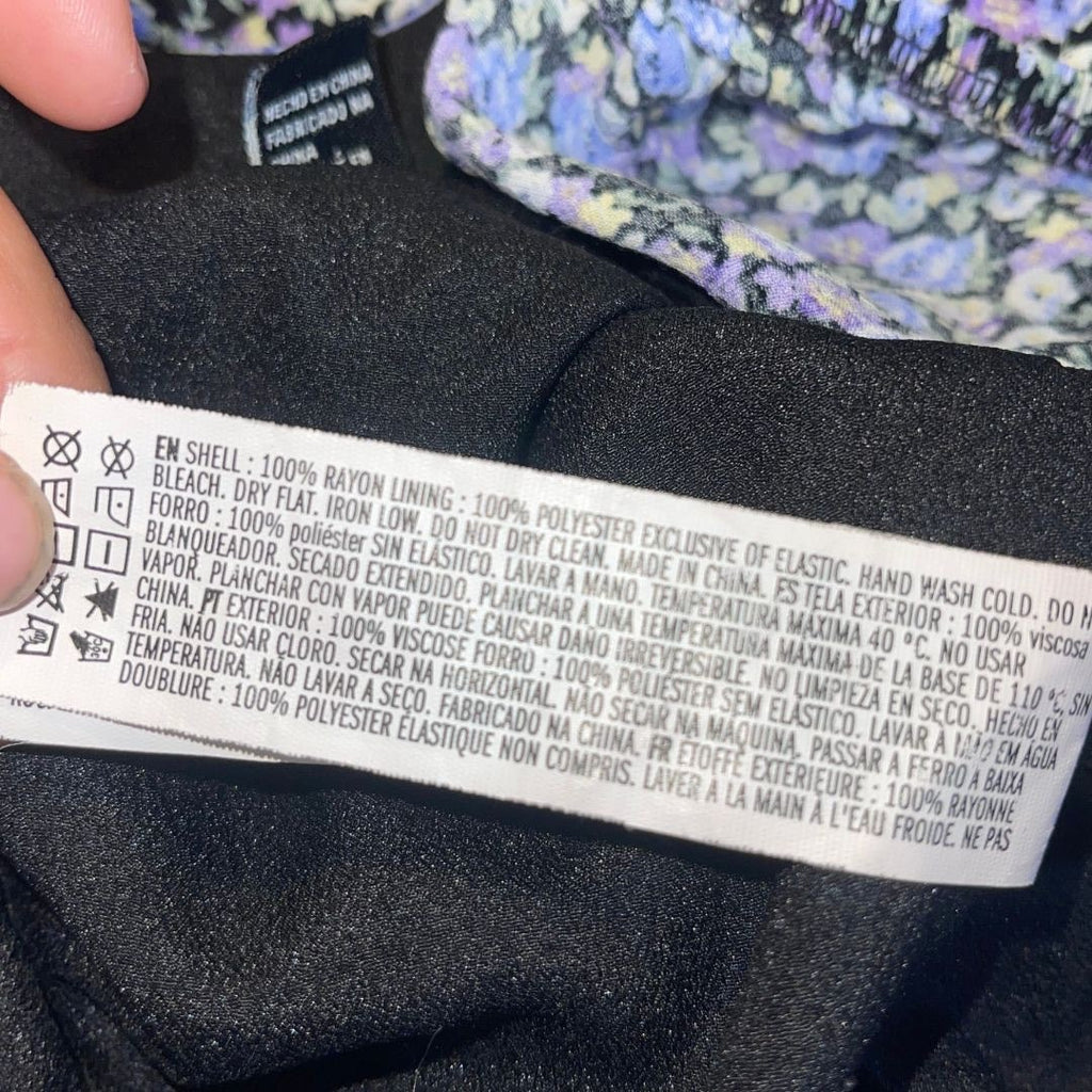 Forever 21 Floral Crop Top Ruched Back Tie Puff Sleeves Size Small Y2K