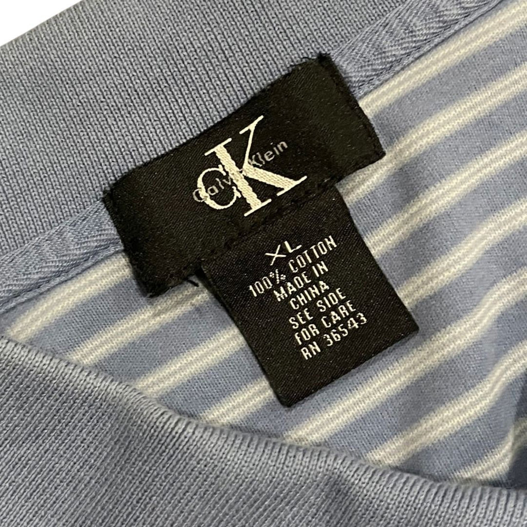 Calvin Klein CK Collared Polo Blue Striped Short Sleeve Shirt Three button SZ XL