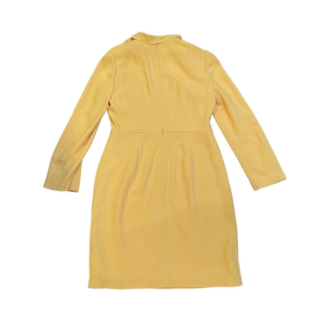 Mojo.S.Phine Yellow High Neck Collar Mid Length Dress Elegant Ruffled Evening