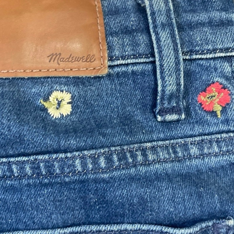 Madewell Confetti Floral Embroidered Denim Jeans Wide Leg Cropped SZ 27 Retro