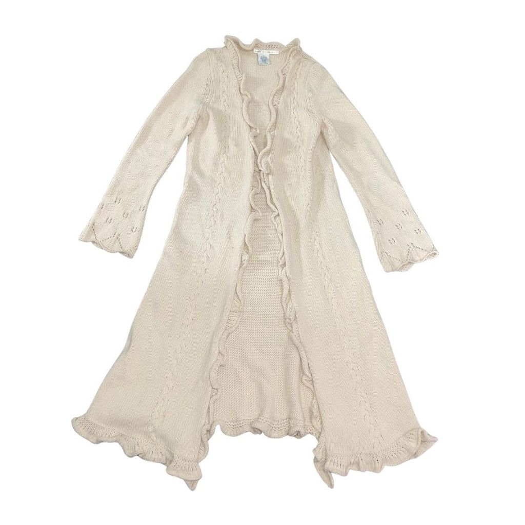Max Studio Long Open Front Oatmeal Chunky Knit Cardigan Duster Medium Y2K Boho