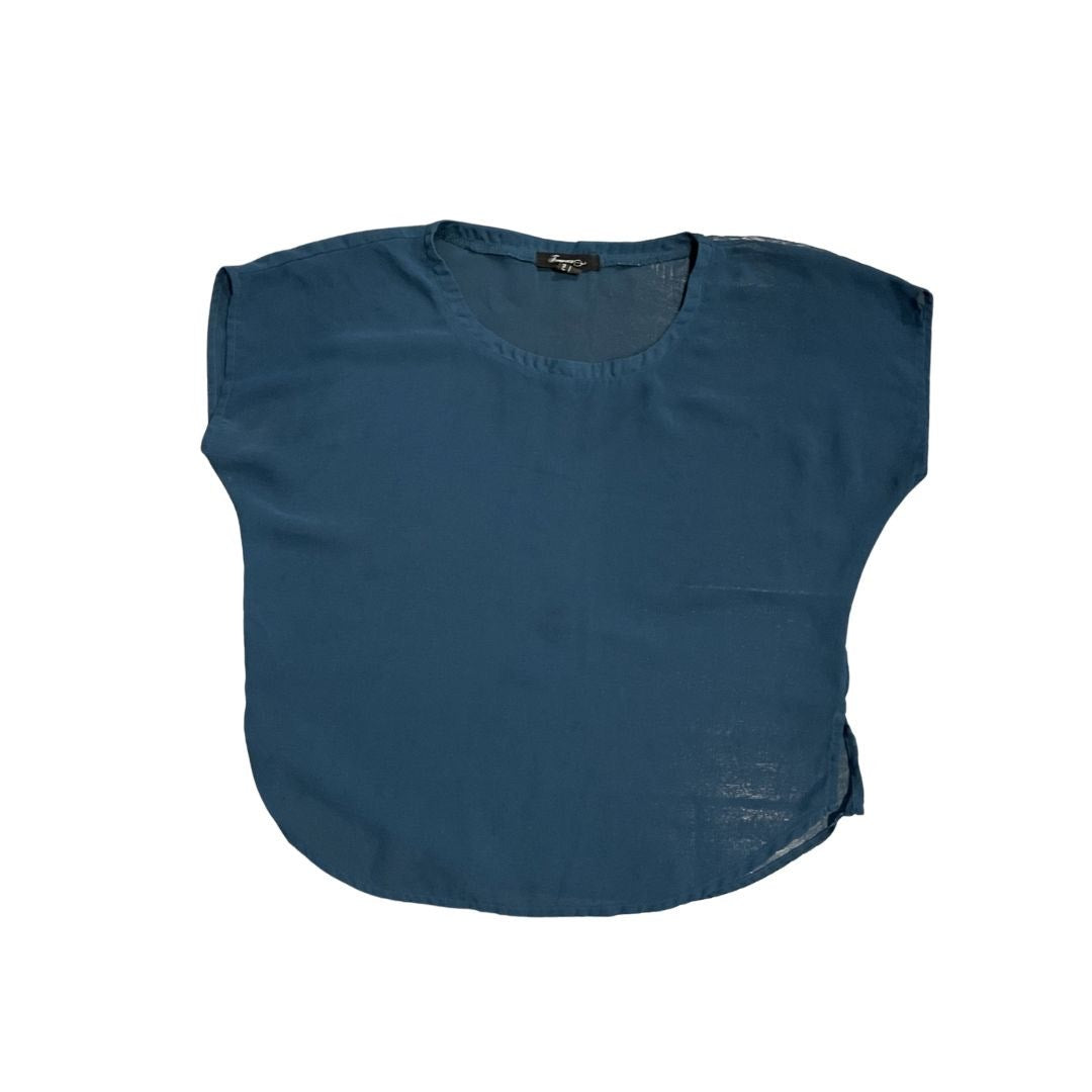 Forever 21 Sheered Blue Blouse Cap Sleeve Top Size Small Boxy Cropped Whimsy