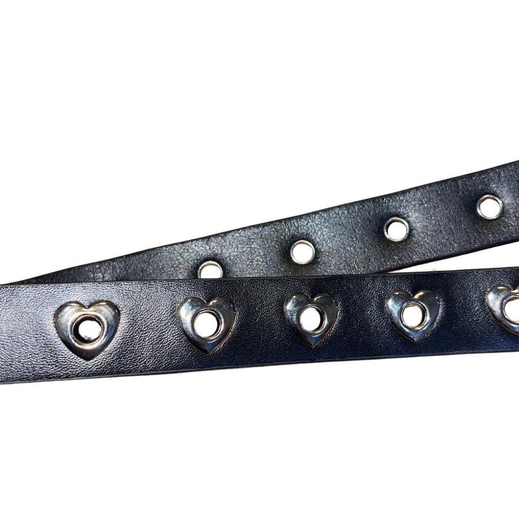Black Faux Leather Belt Heart Buckle Heart Accents Size Medium Y2K NWOT