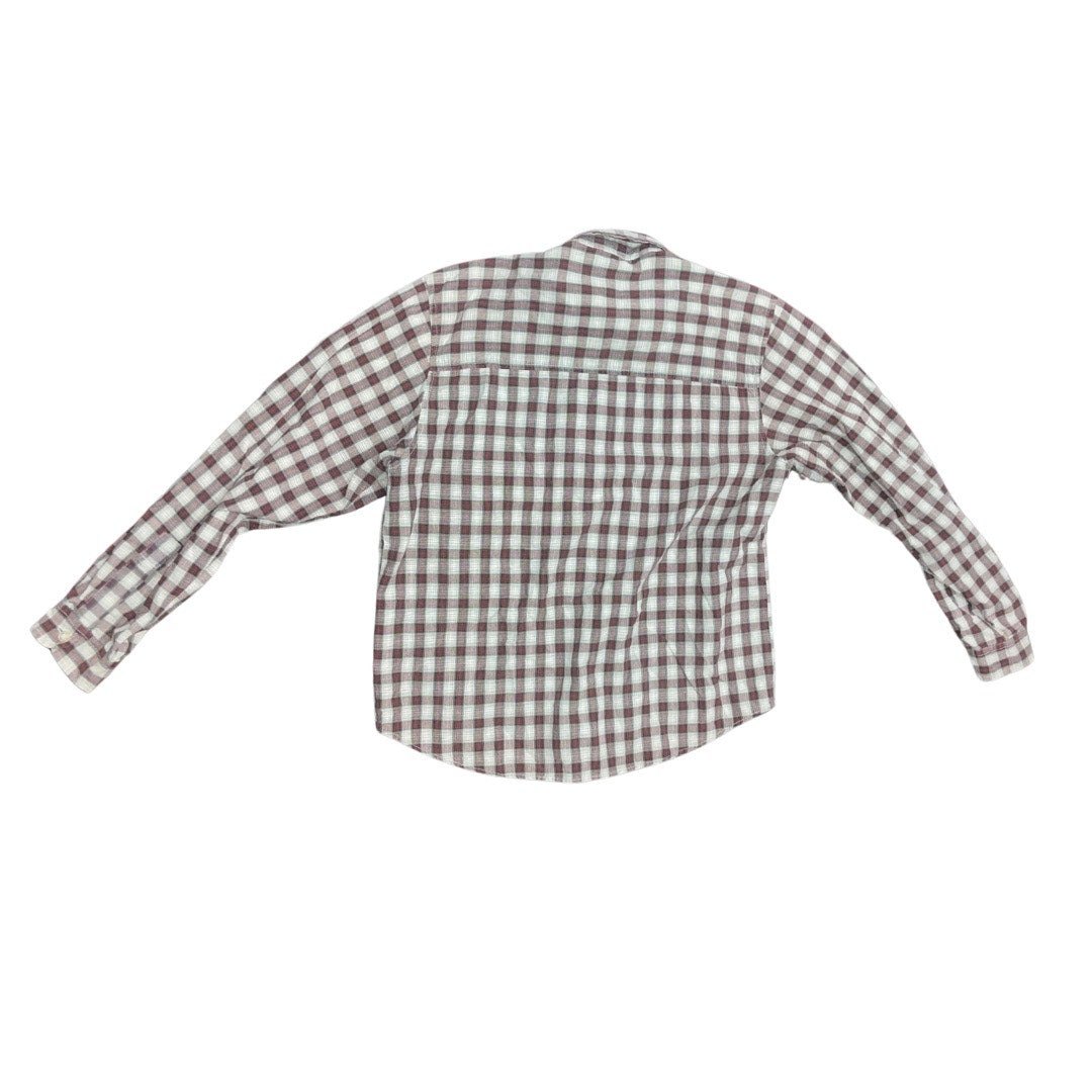Men's Plaid button up long sleeve shirt brown and beige casual wear size 18/20