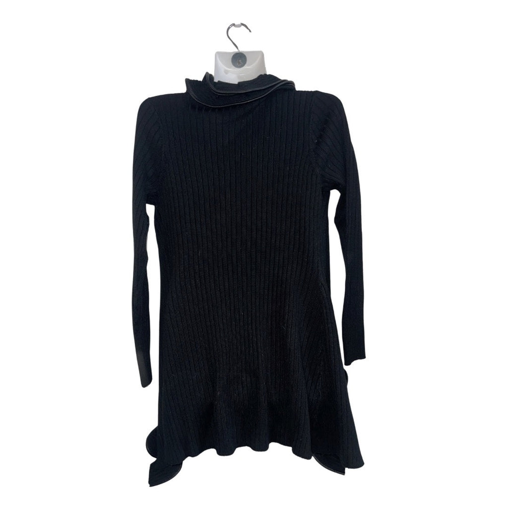Metric Open Front Ruffle Knit Ribbed Cardigan Hook and Eye Closure SZ Large Chic