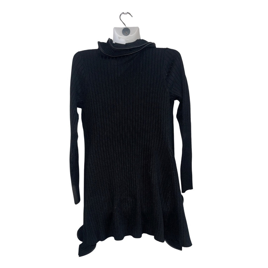 Metric Open Front Ruffle Knit Ribbed Cardigan Hook and Eye Closure SZ Large Chic