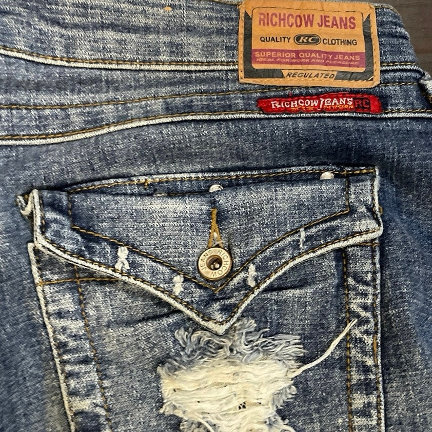 Rich Cow Denin Jeans Low Rise Bootcut Junior SZ 13 Y2K Westerns Cowgirl Country