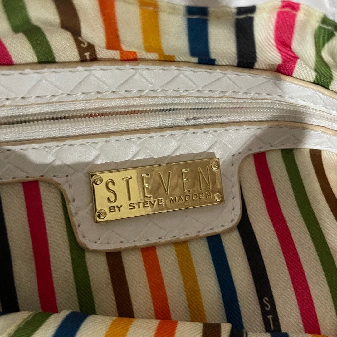 Steven by Steve Madden Woven White Shoulder Bag Faux Leather Tote Y2K Boho