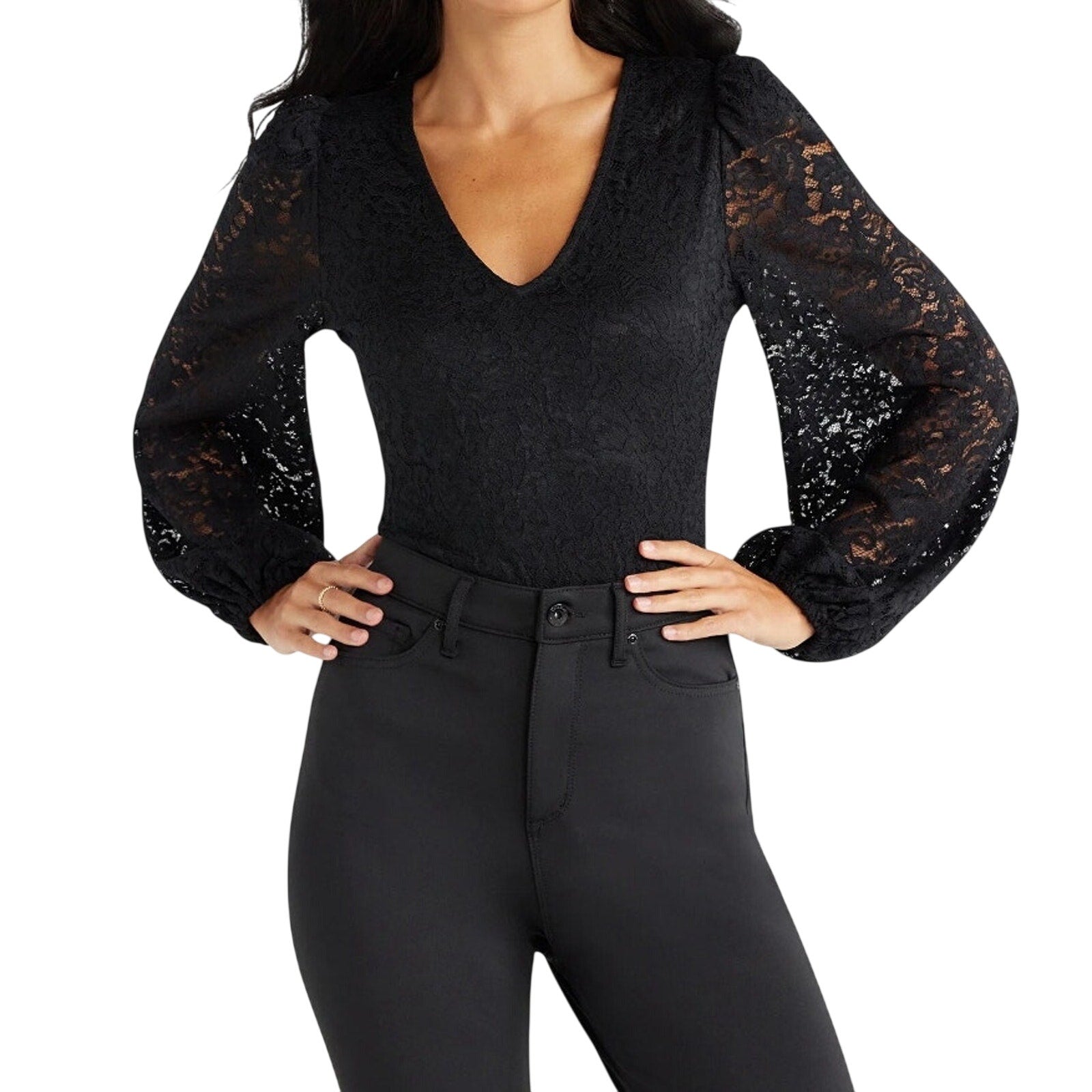 Sofia Jeans By Sofia Vergara Lace Bodysuit Blouson Sleeves SZ Large Whimsy Goth