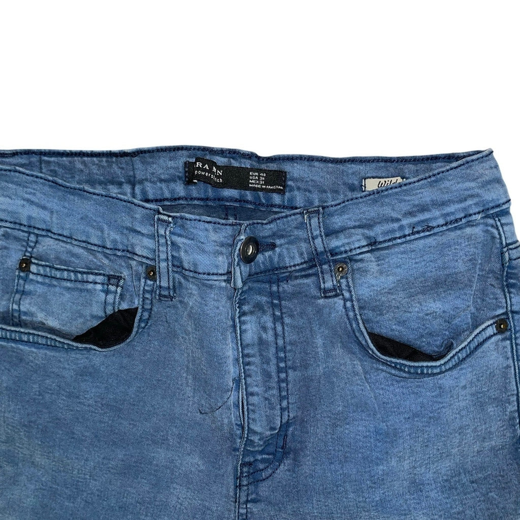 Zara Men Skinny Blue Denim Jeans Powerstitch Size 31 Casual Preppy Nautical