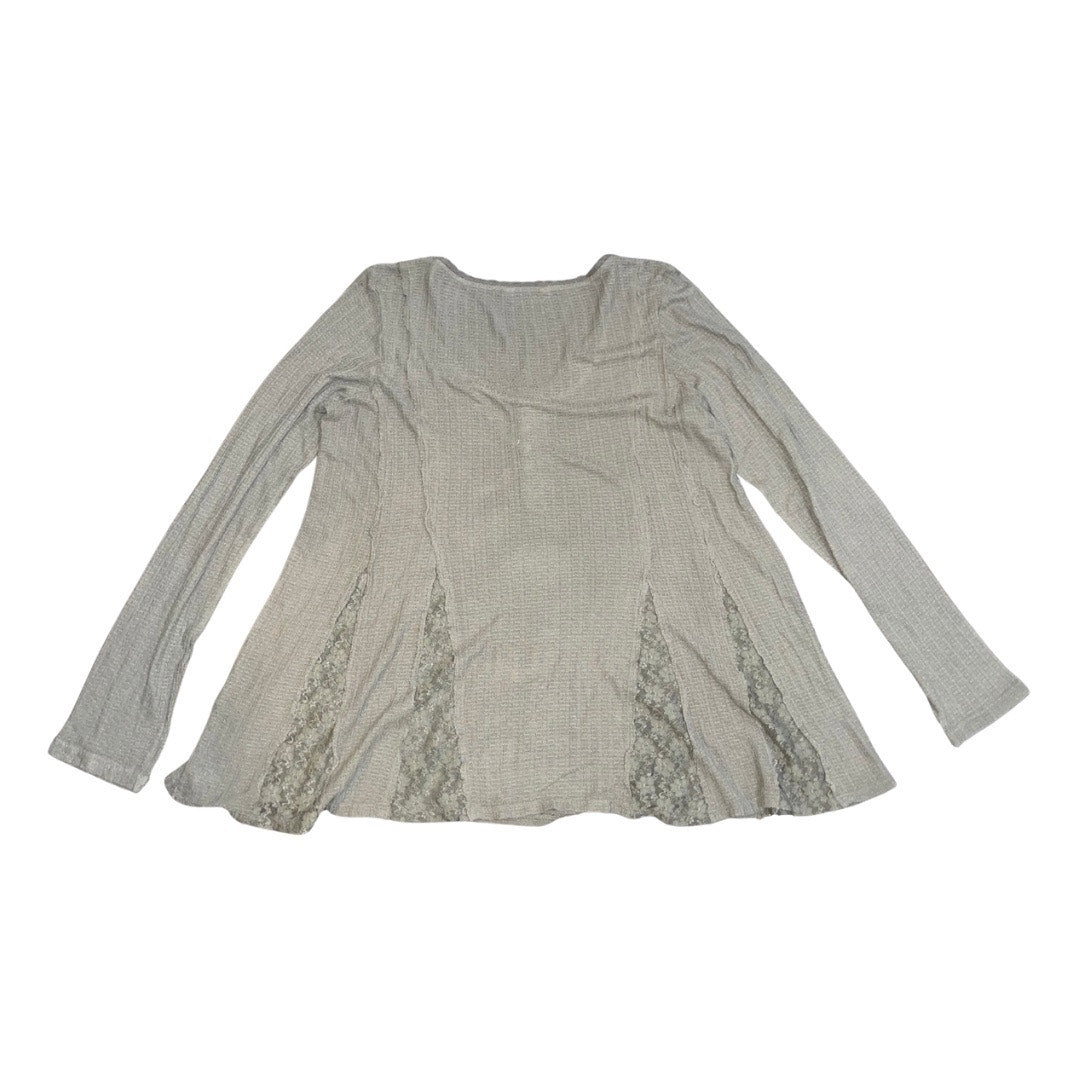 Lucky Brand Lace Godet Swing Henley Top Bohemian Western Olive Green