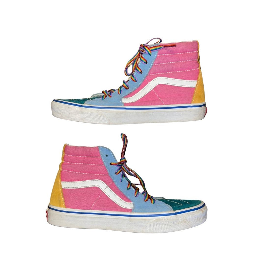 Vans Sk8-Hi Top Suede Canvas Color Block Pink Blue Yellow Men 6.5 Women 8 Skater