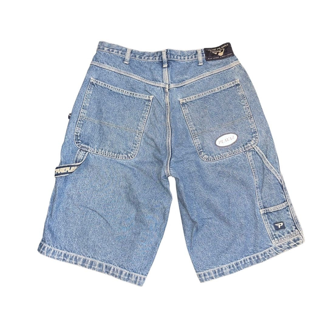 Vintage Mens Pure Playaz Jeans Baggy Shorts Carpenter SZ 36 90s Y2K 100% Cotton