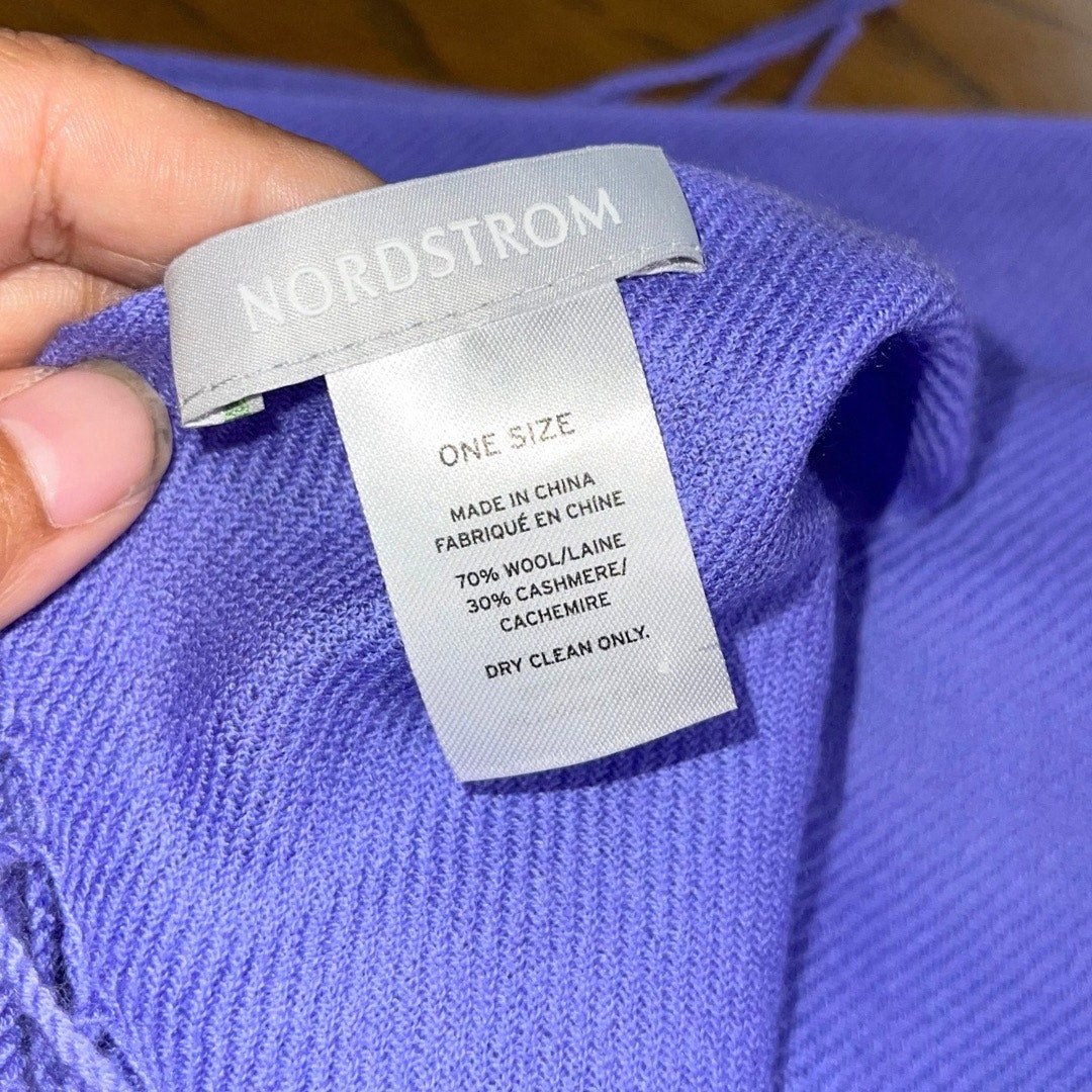 Nordstrom Cashmere Wool Blend Wrap Pashmina Scarf Shawl Fringe Blue Lavender EUC