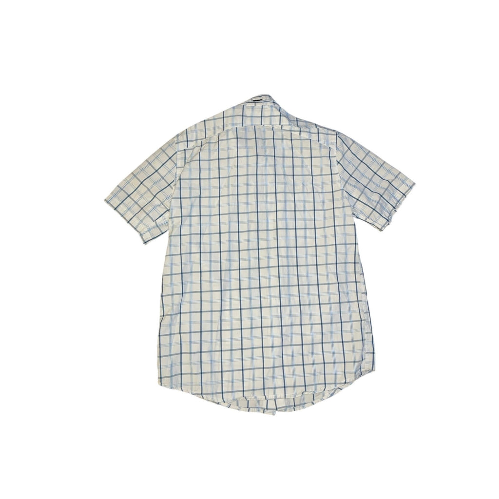Hurley Men's White Blue Plaid Short Sleeve Pocket Shirt Size L