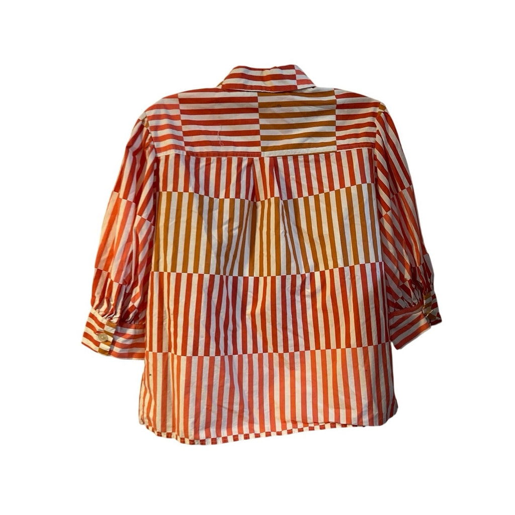 Who What Wear Puff Elbow Sleeve Stripe Button Down Shirts SZ S Playful Artsy