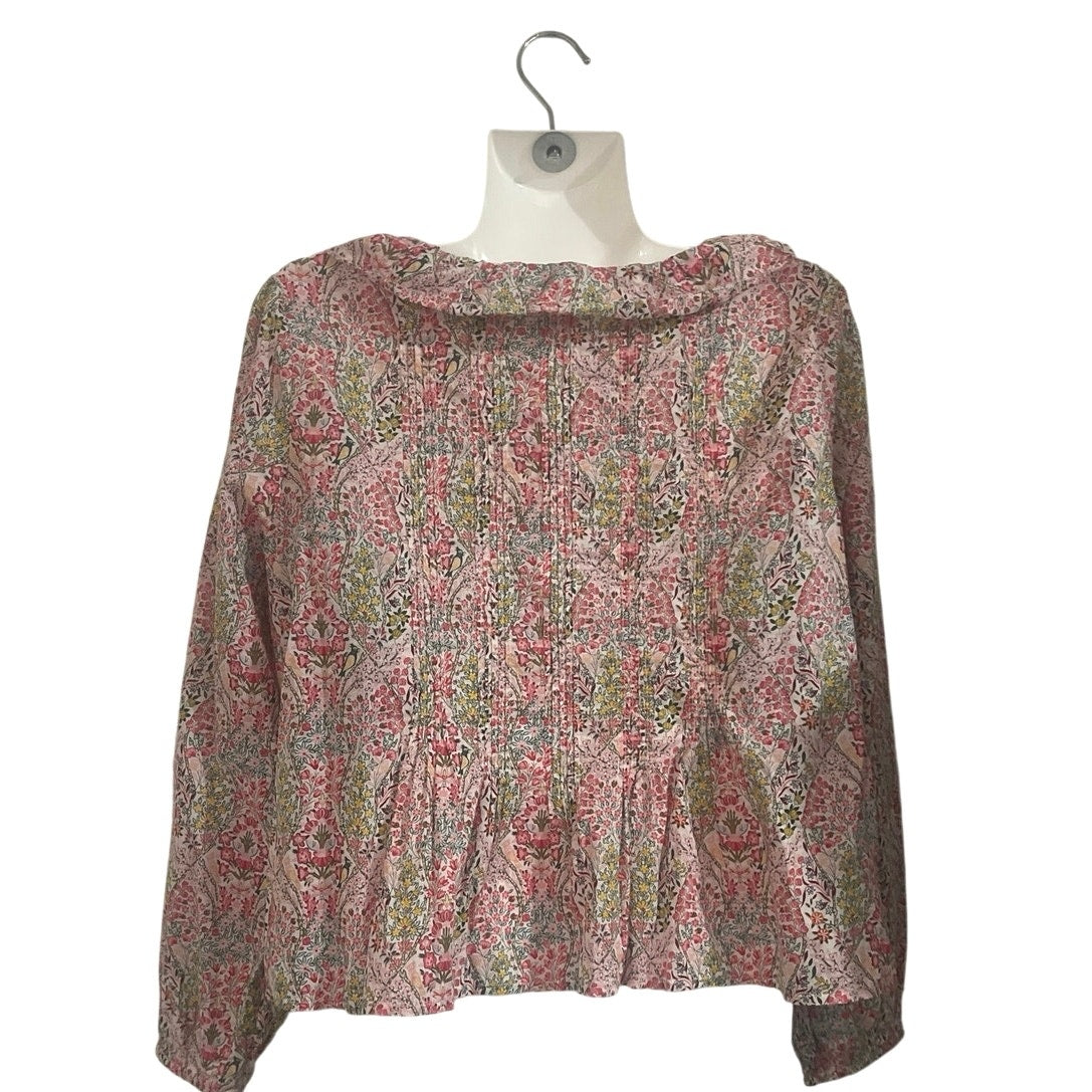 Talbots Petite Pintuck Ruffle Branching Floral Top Size LP Botanical Garden Boho