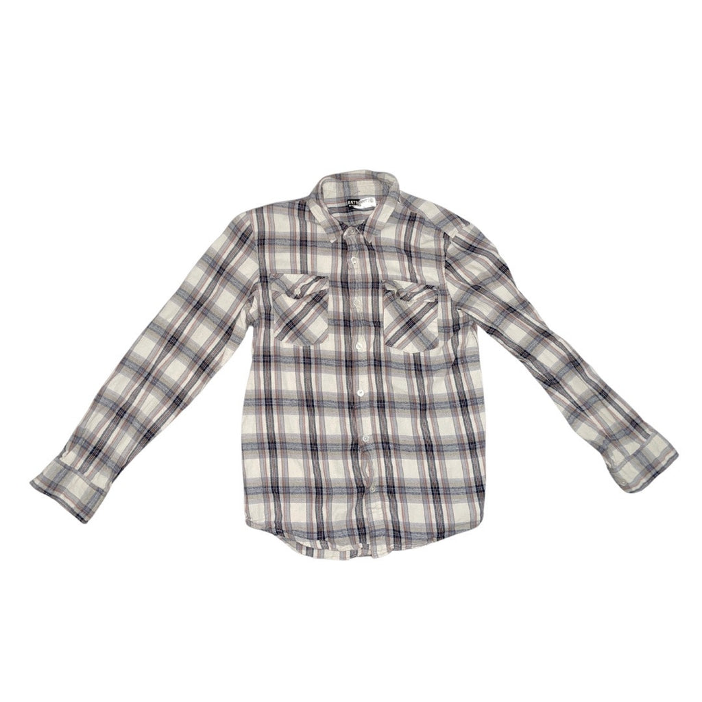 Retrofit Men's Flannel Long Sleeve brown tone plaid button up shirt size L