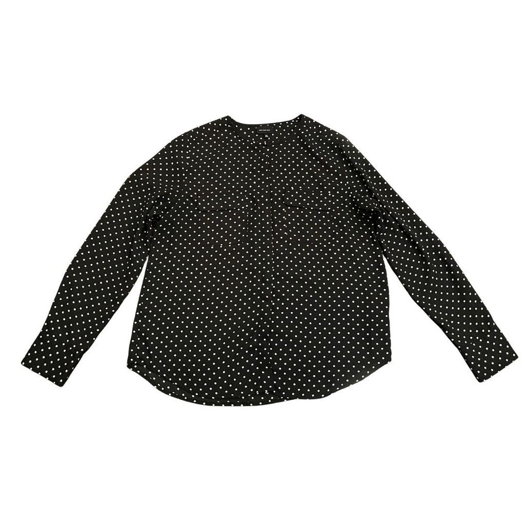 Who What Wear Black & White Polka Dot Round Neck Long Sleeve Shirt Career Chic