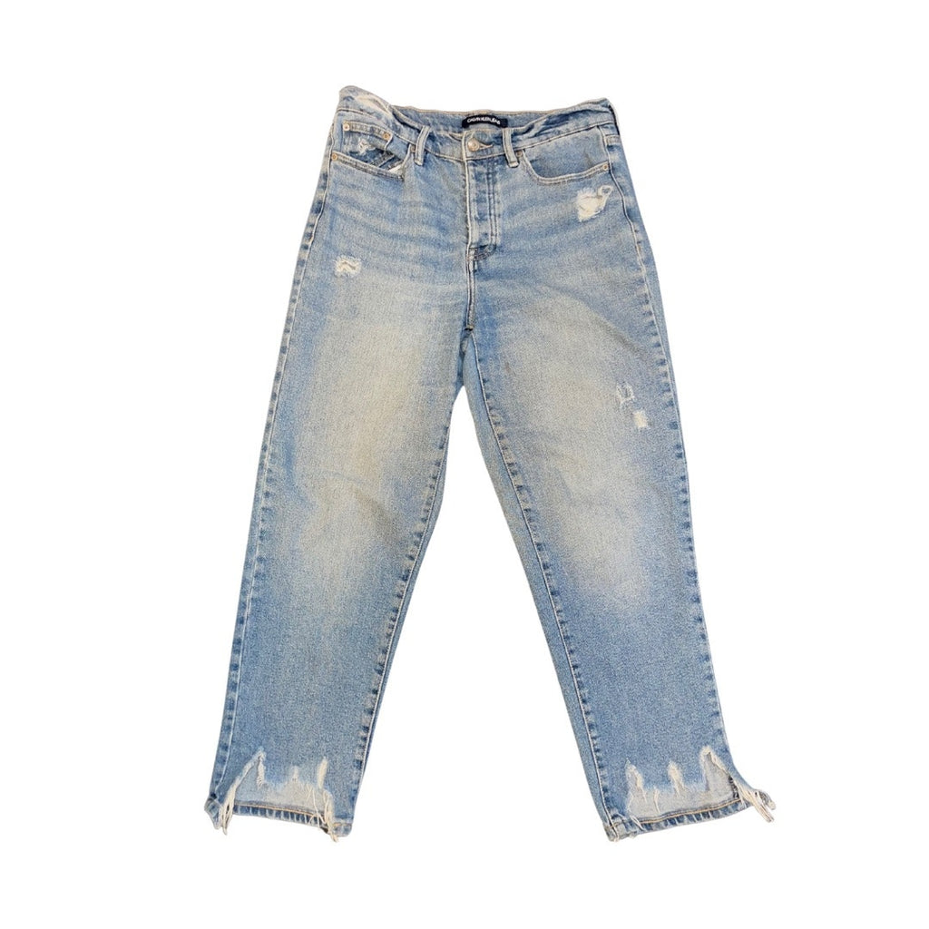 Calvin Klein Jeans Light Wash High Waisted Straight Leg distressed frayed hem