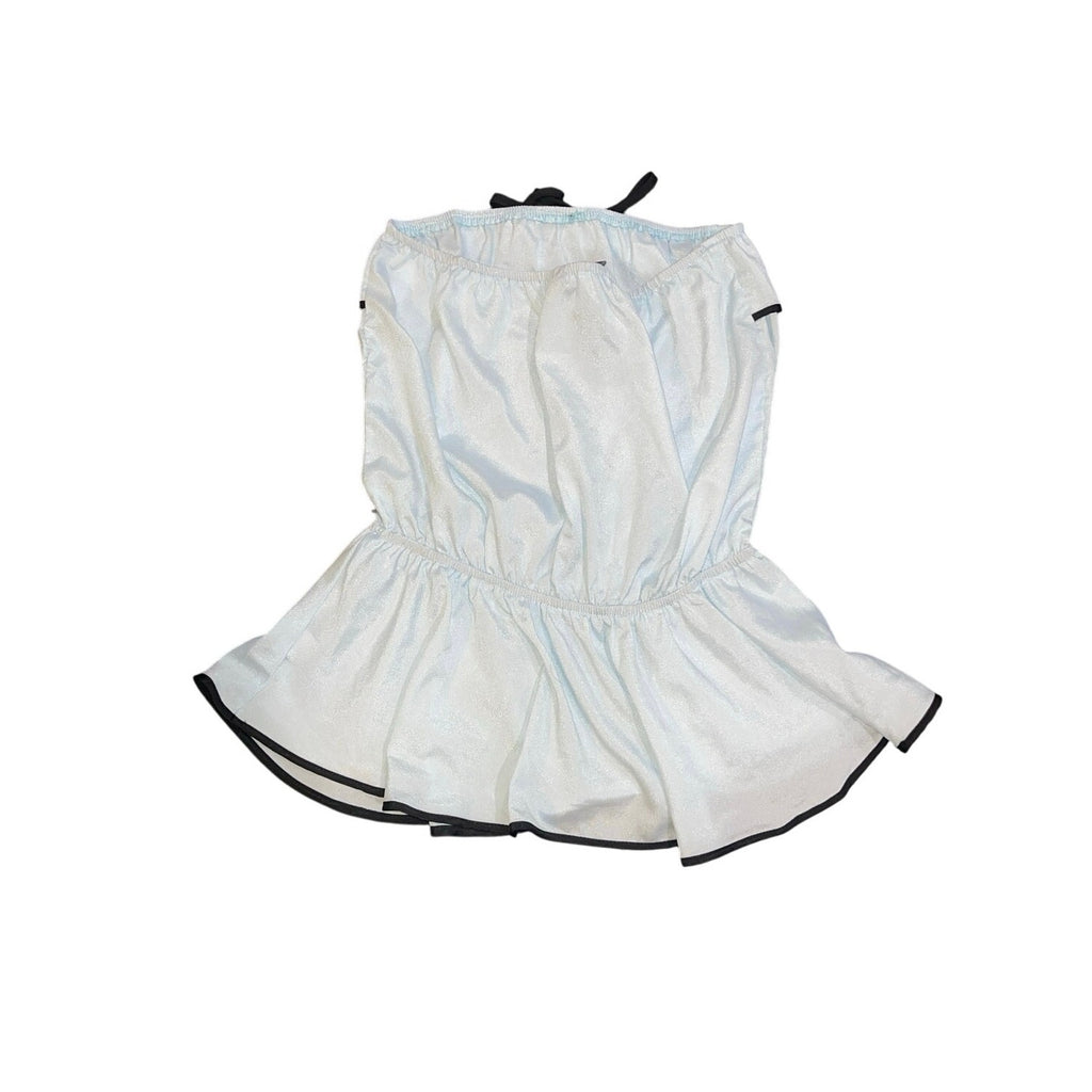 Sage Strapless  Ruched Ruffle Hem Peplum Tube Top Blouse