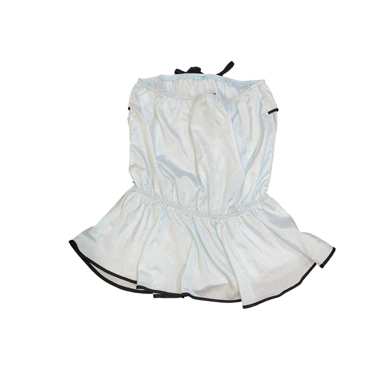 Sage Strapless  Ruched Ruffle Hem Peplum Tube Top Blouse