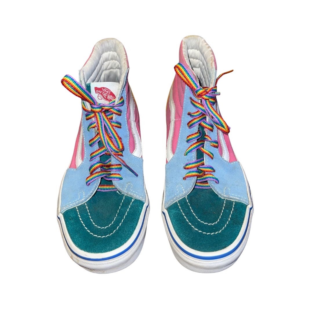 Vans Sk8-Hi Top Suede Canvas Color Block Pink Blue Yellow Men 6.5 Women 8 Skater