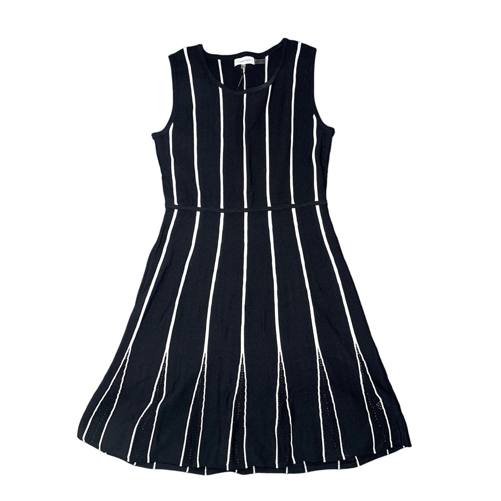 Calvin Klein Sleeveless Fit Flare Black and White Stripe Midi Knit Dress Size M
