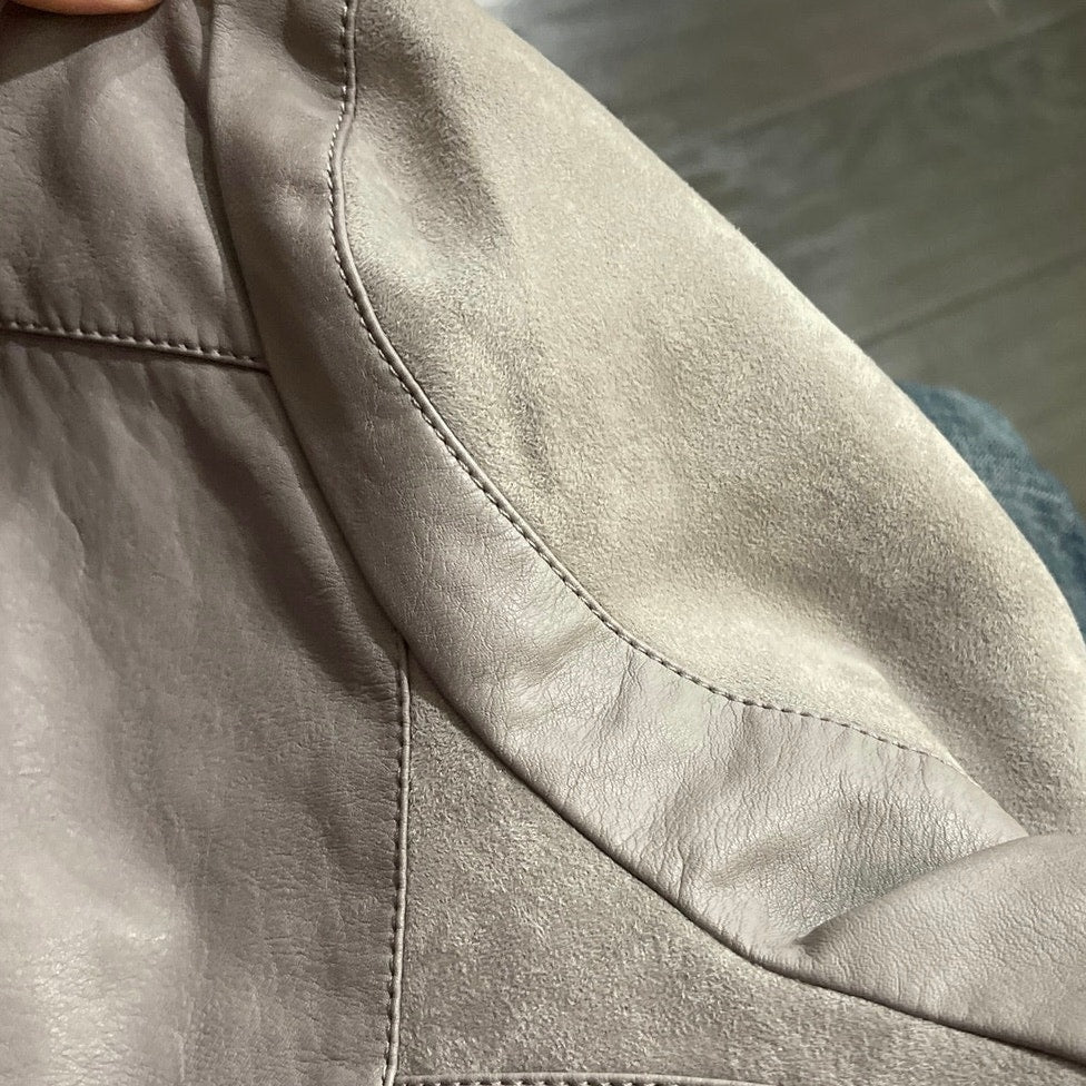 LA Coalition Gray Vegan Faux Leather Full Front Zip Moto Jacket SZ L Edgy Chic