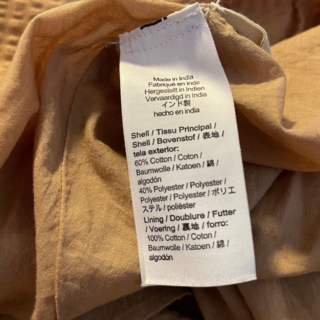 Madewell Seersucker Puff Sleeve Cutout Mini Dress Khaki Boho Size Small