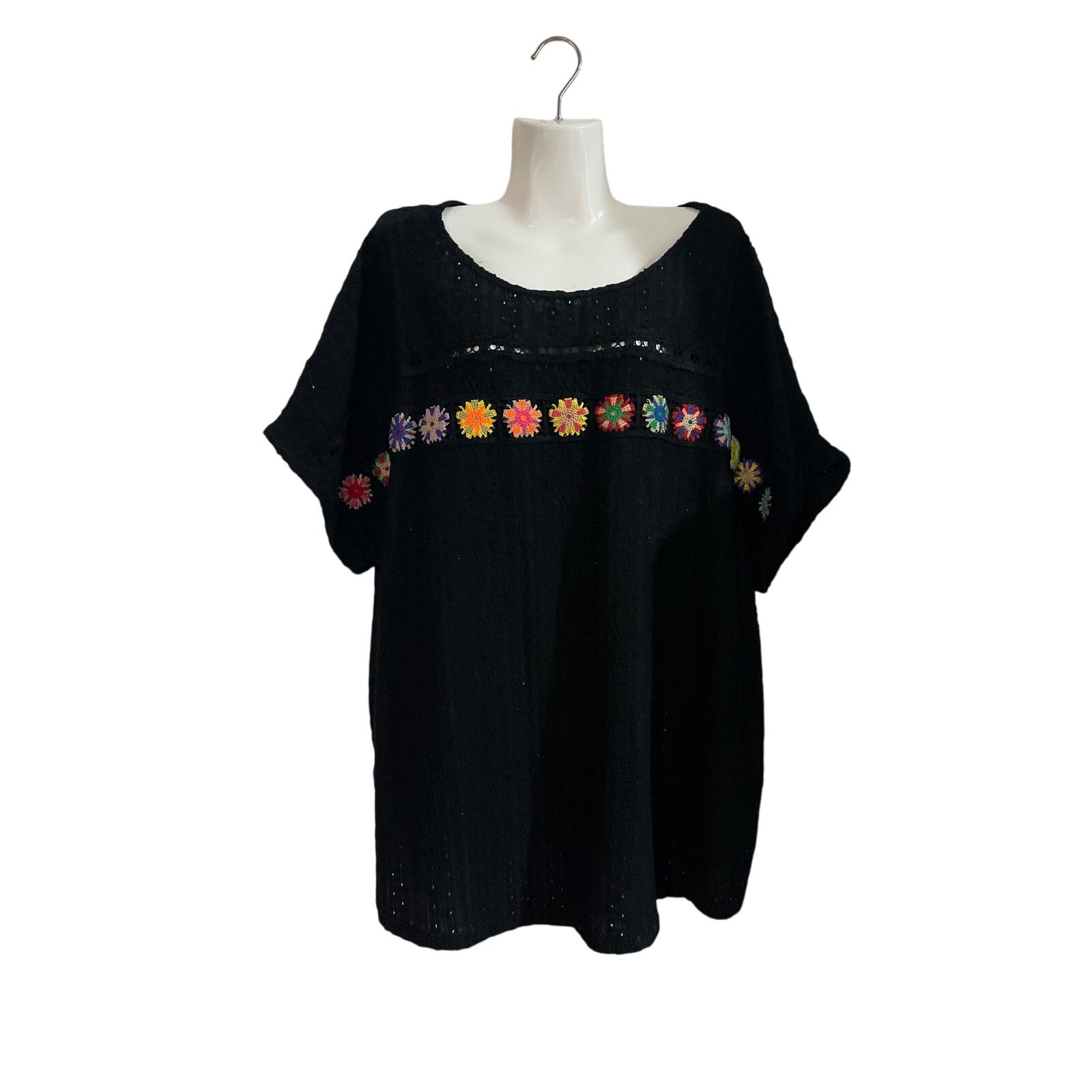 Bloomchic Embroidered Boho Flowy Peasant Blouse SZ 18 Lagenlook Slouchy Artsy