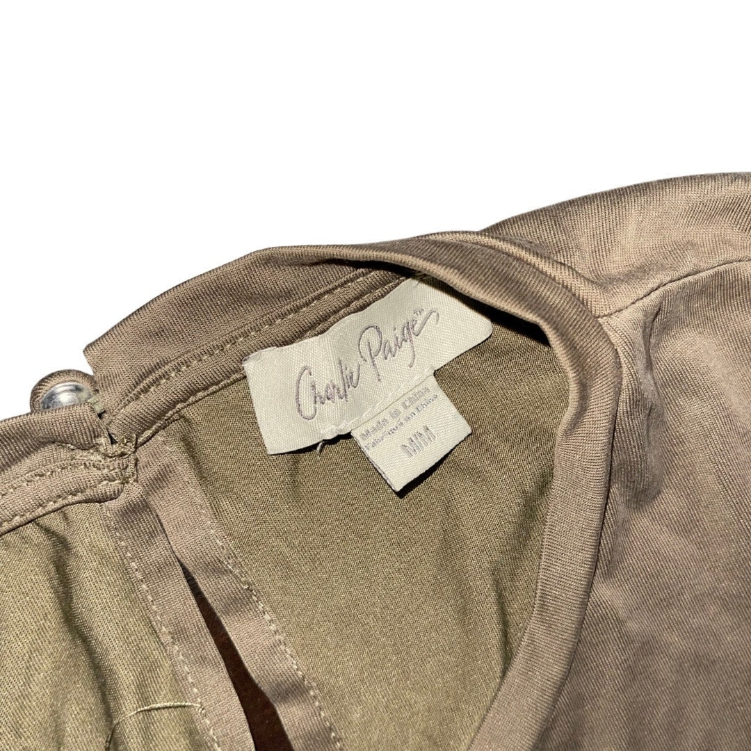 Charlie Paige Sleeveless Olive Belted Jumpsuit Jumper Medium Cropped Wide Leg