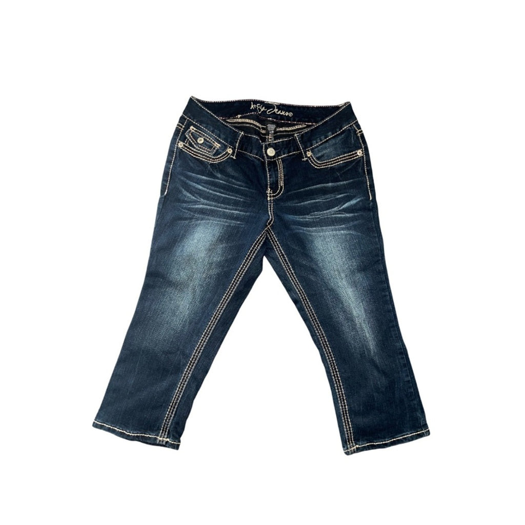 Vintage Dark wash Denim Ahya capri jeans gem pockets Y2K