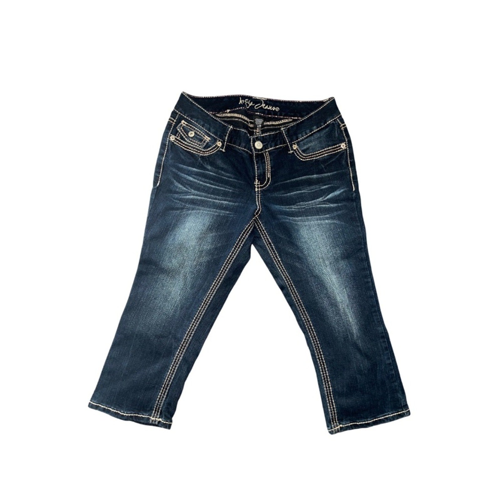 Vintage Dark wash Denim Ahya capri jeans gem pockets Y2K