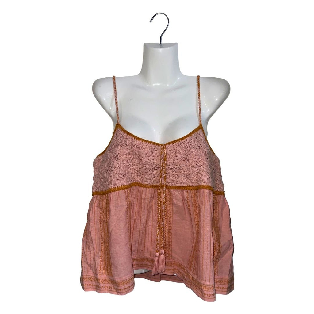 Lucky Brand Crochet Bodice Tank Smoked Top Size XL Boho Festival Camisole NWT