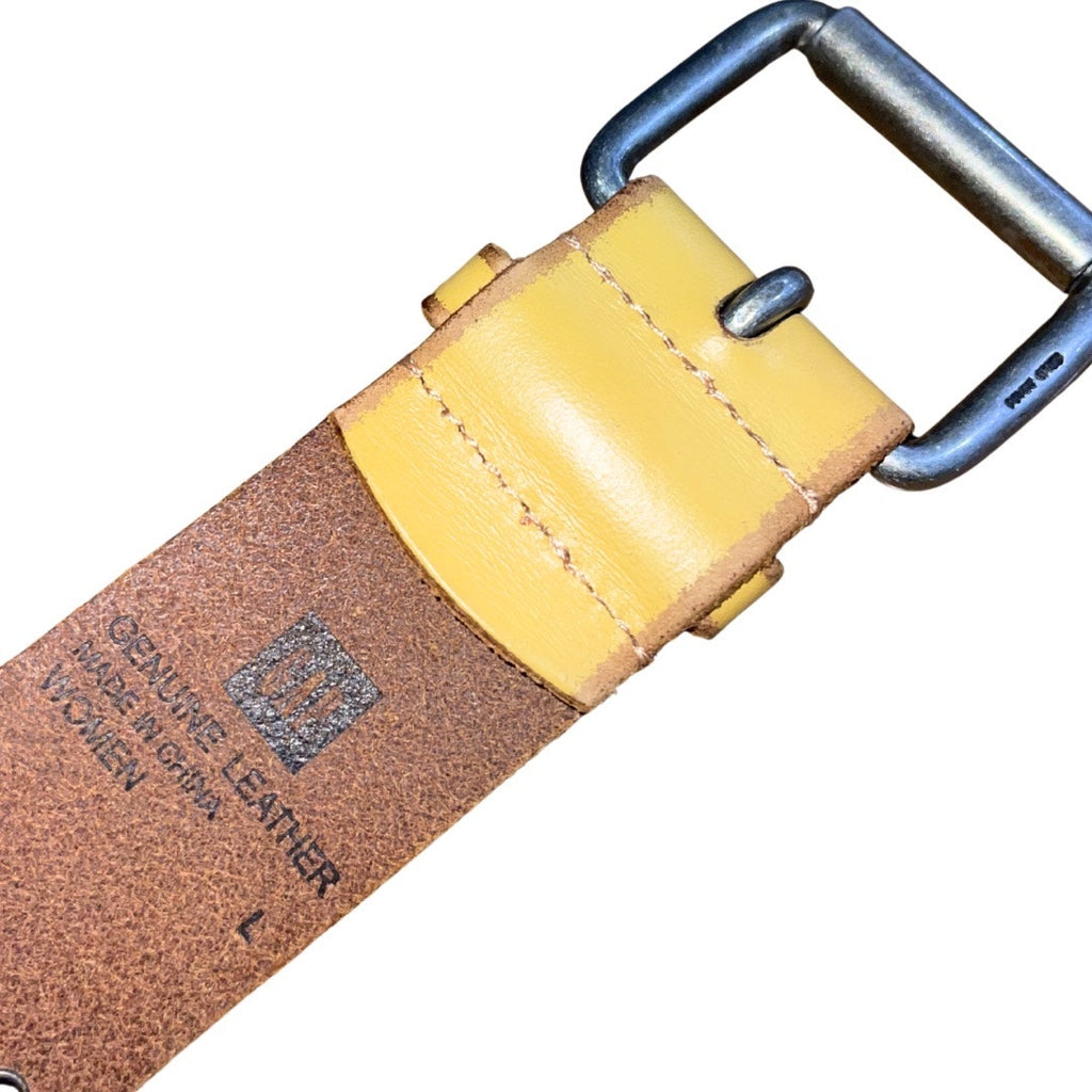 Gap Y2K Mustard Yellow Genuine Leather Grommet Hardware Belt Metal Buckle Size L