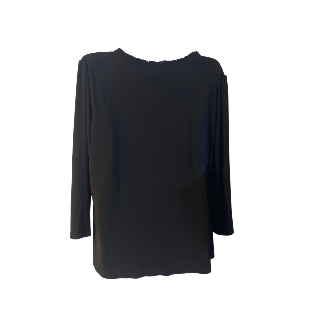 Tommy Hilfiger Black Button Front Long Sleeve Ruffle Collar Blouse Drapey Casual
