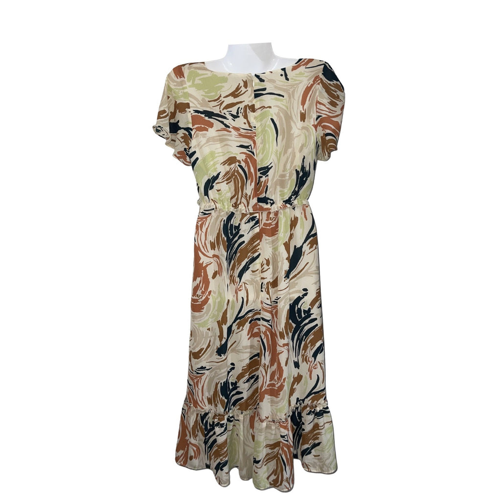 Madewell Flutter Sleeve Ruffle Waist Midi V-Neck Dress Size O Feminine Brunch