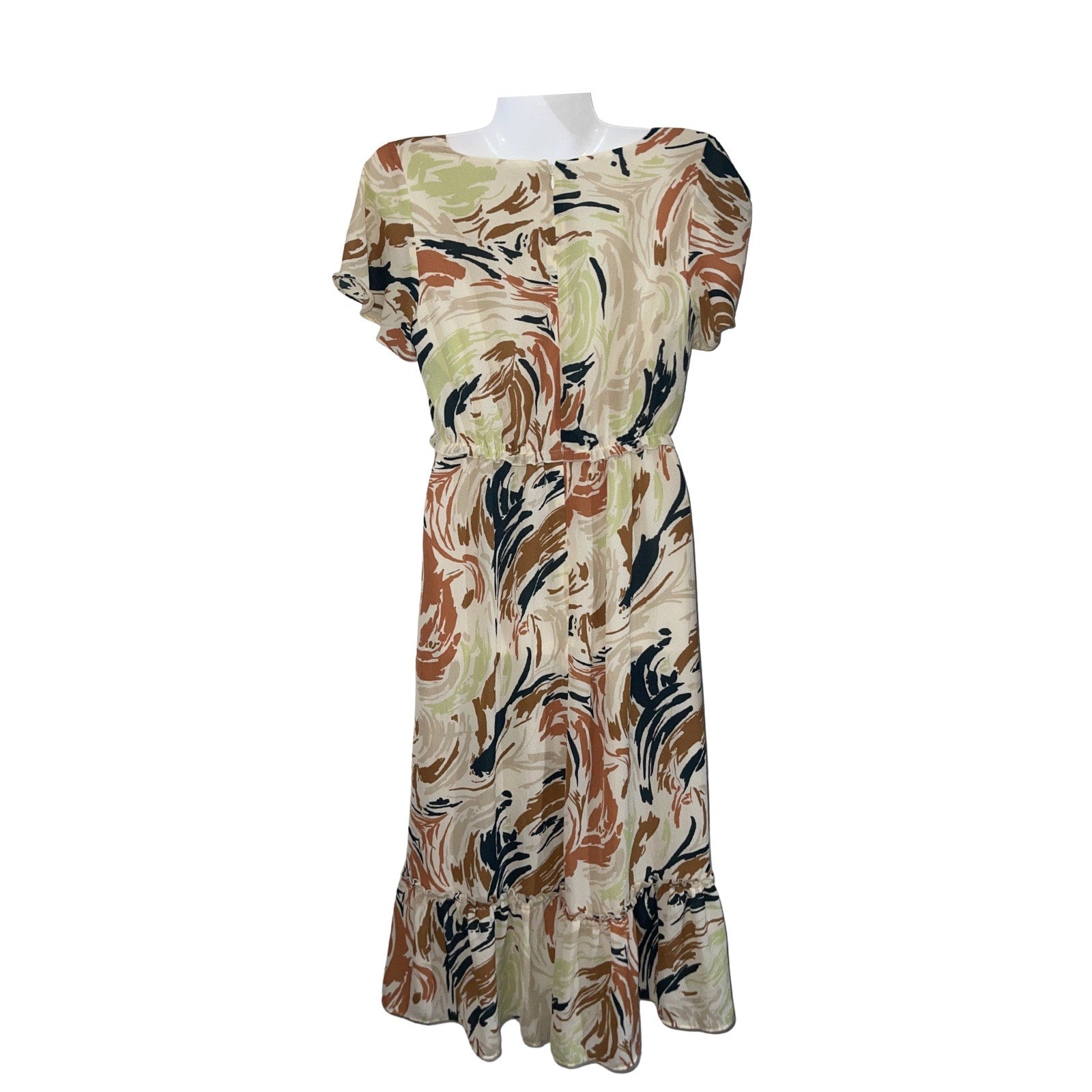 Madewell Flutter Sleeve Ruffle Waist Midi V-Neck Dress Size O Feminine Brunch
