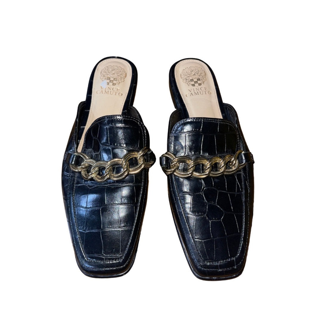 Vince Camuto Rachey Chain Link Mule Slip On Embossed Leather 8.5 Flats Slides