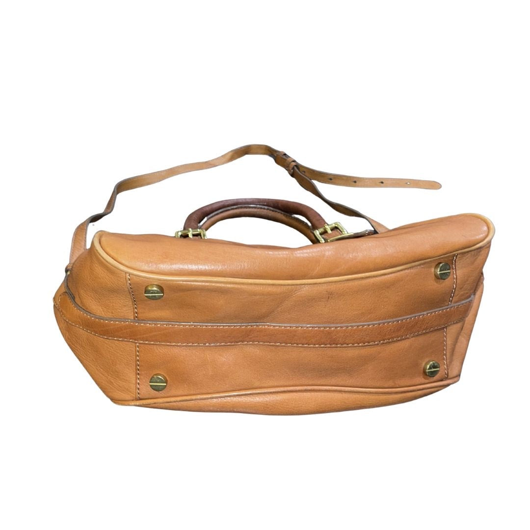 J. Crew Tan Genuine Leather Satchel Top Handle Crossbody Minimalist VTG inspired