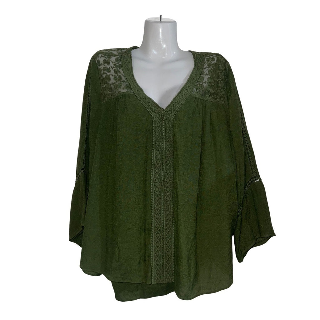 John Paul Richard Lace Trim Peasant Boho Blouse Size XL Hippie Gypsy Whimsical