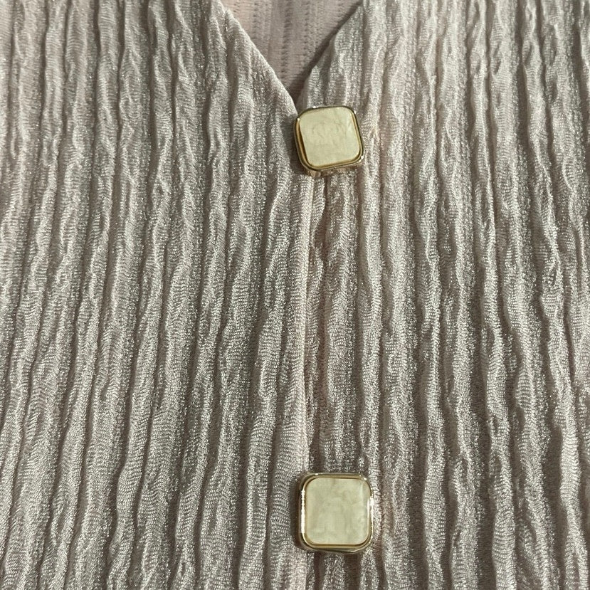 Dazy V-Neck Crinkle Button Long Sleeve Blouse SZ S Flowy Lightweight Casual