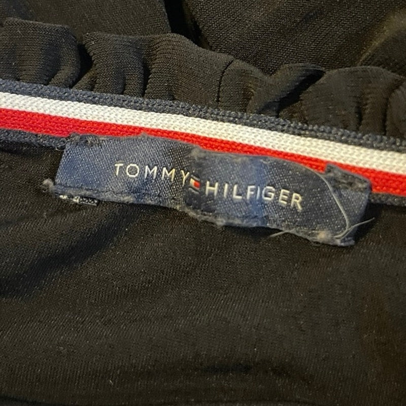 Tommy Hilfiger Black Button Front Long Sleeve Ruffle Collar Blouse Drapey Casual