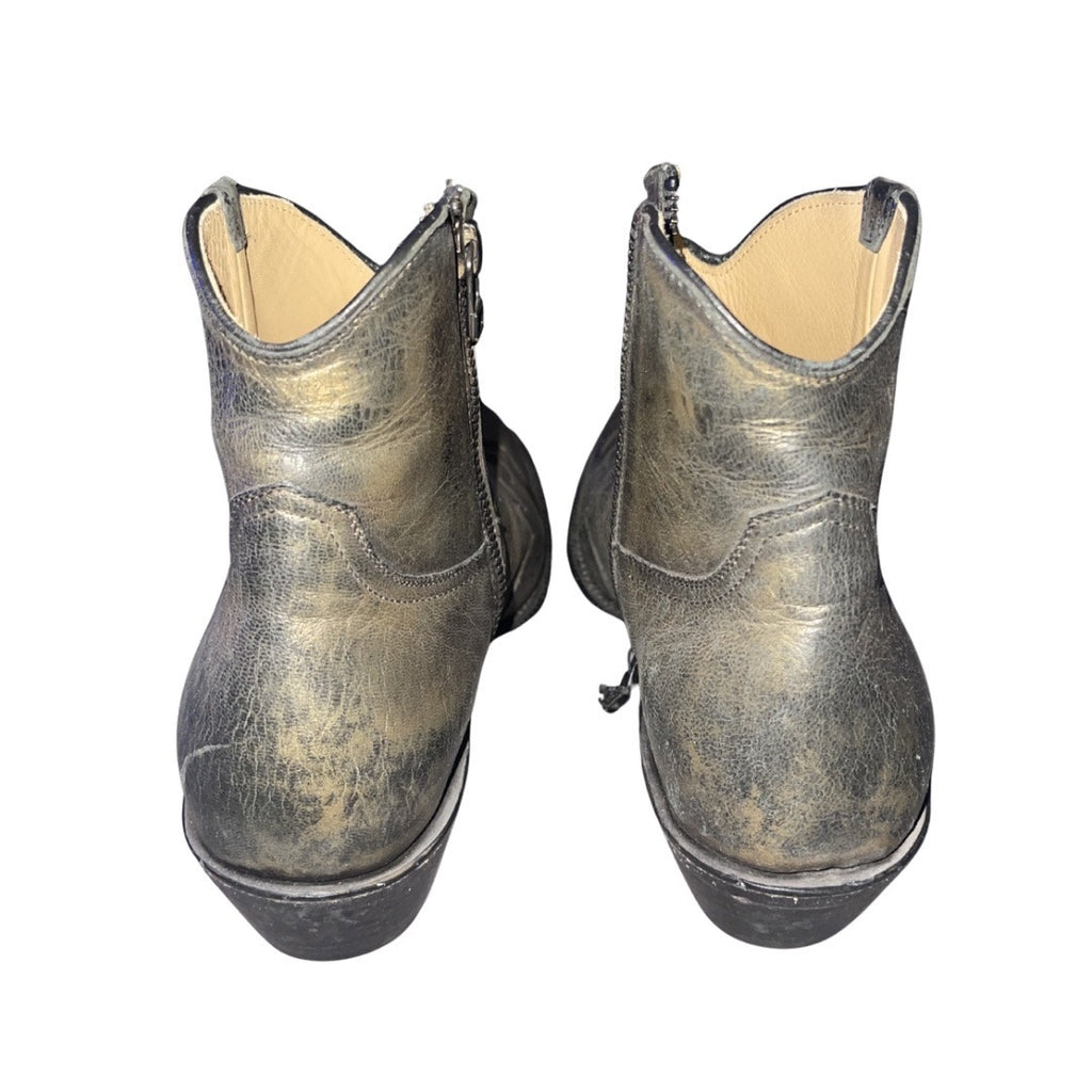 Lucchese Leather Western Cowboy Ankle Booties Metallic Green SZ 7.5 Cowgirl NWOB