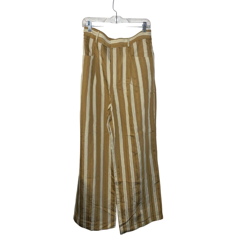 ZARA Extra Wide Leg Jacquard Striped Long Pants Size Large High Waist Trousers