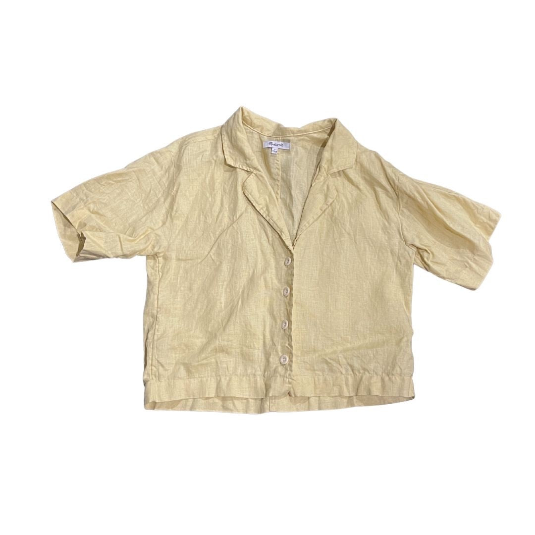Madewell Boxy Fit 100% Linen Resort Crop Shirt Size Small Vacation Summer Casual