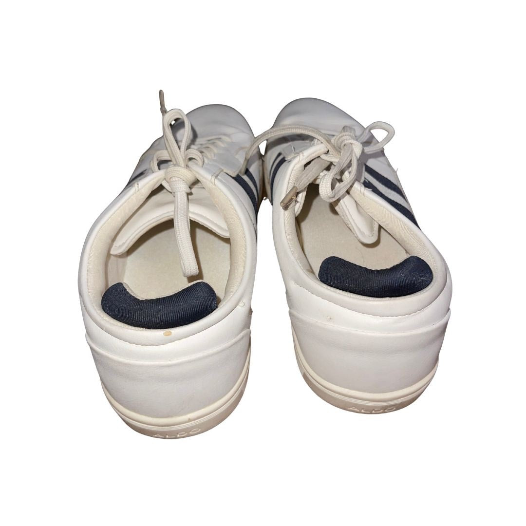 Aldo Men's White Navy Blue Striped Casual Sneakers Size 9.5