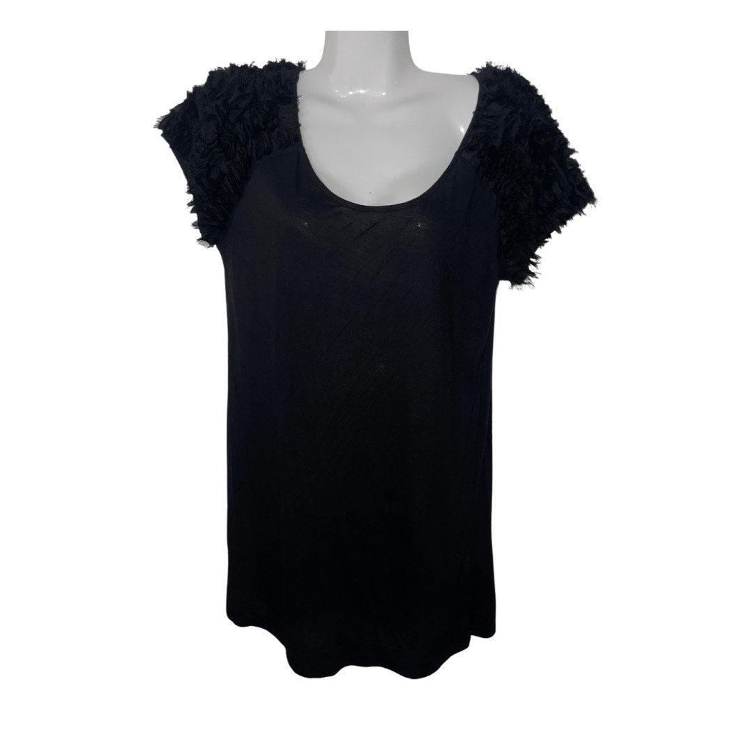 BCBGMAXAZRIA Shirt Feather Ruffle Short Sleeve Blouse Top Size Large