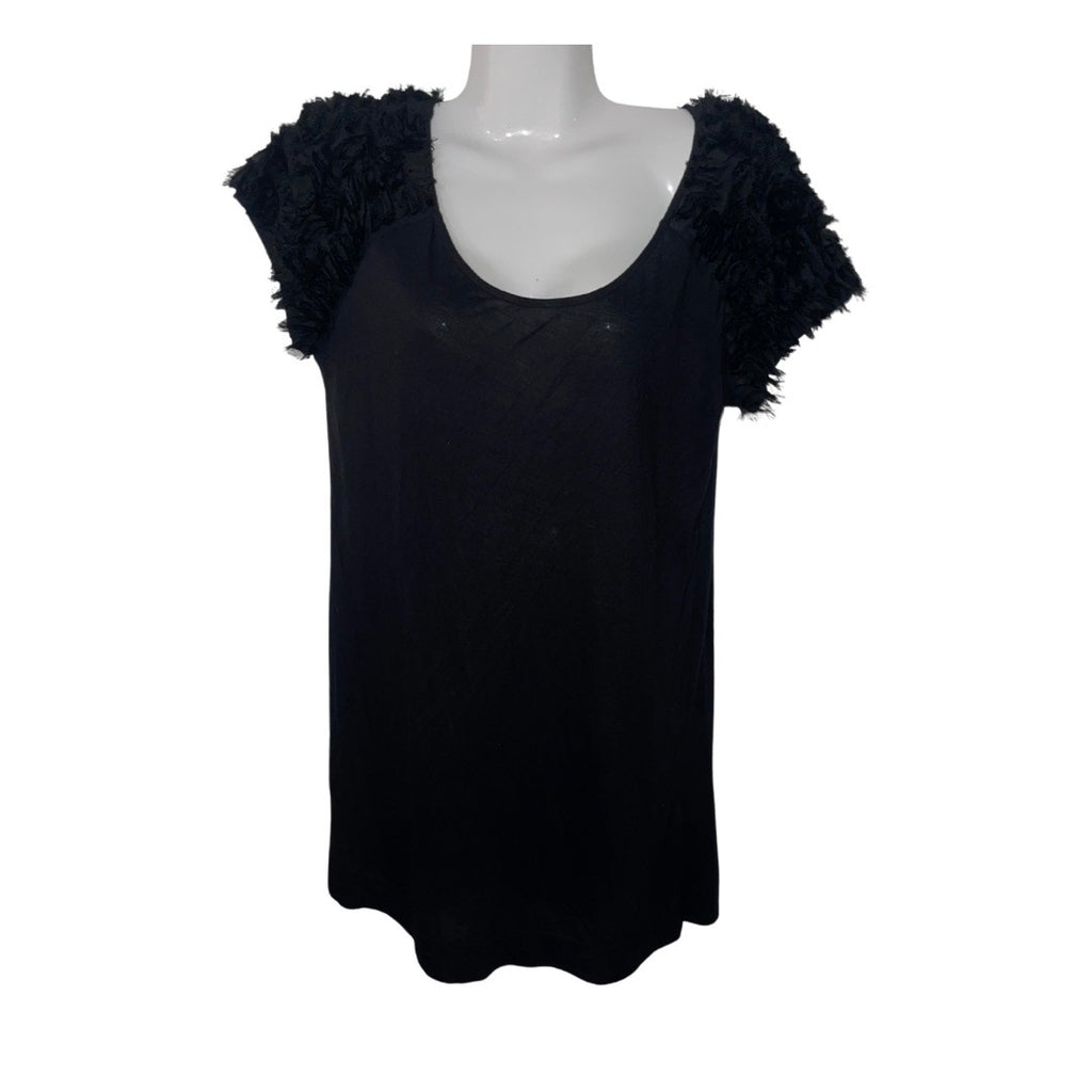BCBGMAXAZRIA Shirt Feather Ruffle Short Sleeve Blouse Top Size Large